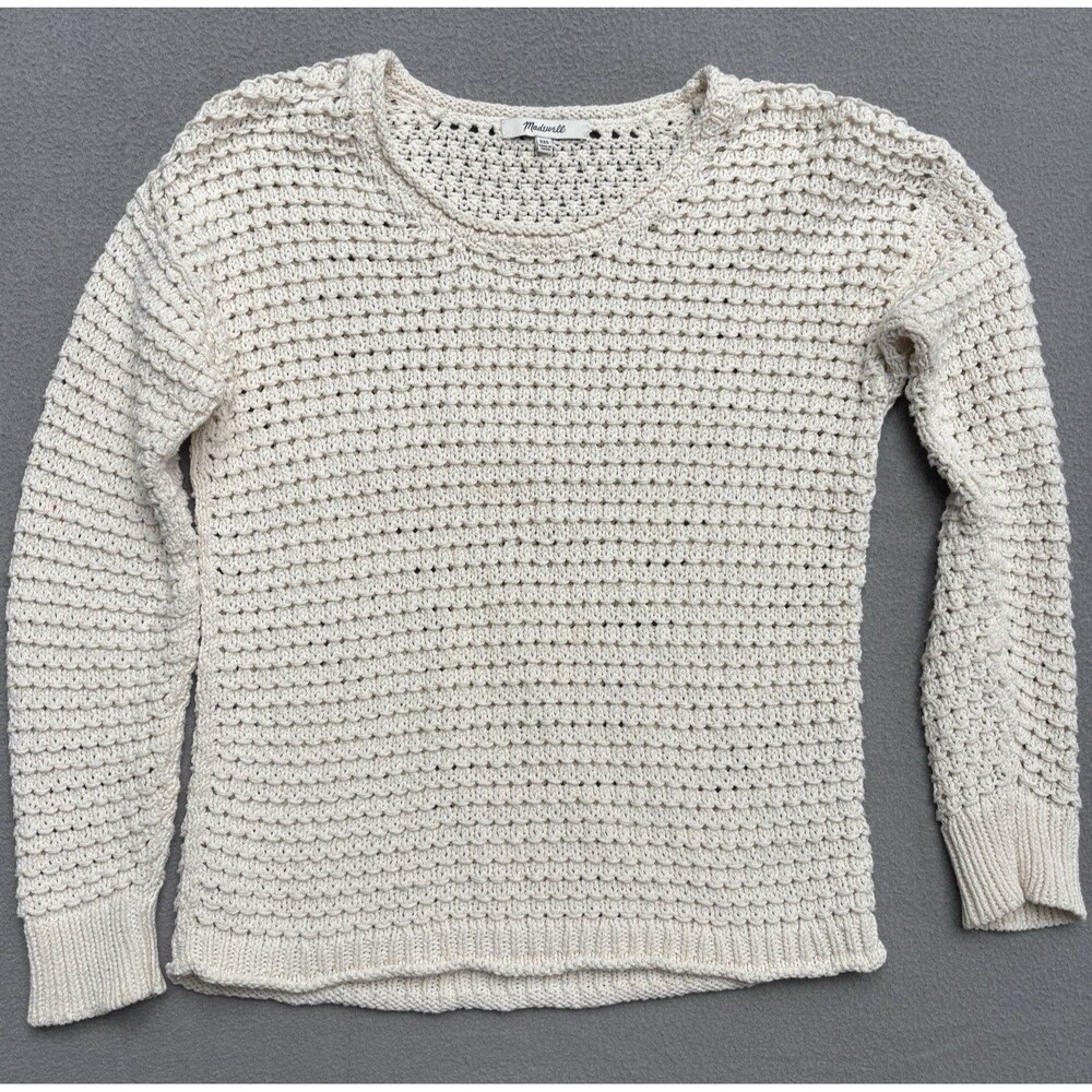 Madewell Women's Ivory Crochet Open-Knit Scoop Neck Pullover Sweater XXS